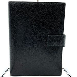 GUCCI Notebook Cover Book Rings Holes Black Leather